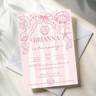 Pink seashells preppy beach girls birthday invitation