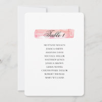 Pink seating chart. Watercolor wedding plan