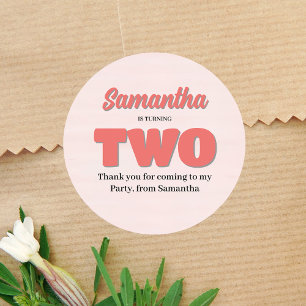 Pink Second Birthday Girl Party Floral Classic Round Sticker
