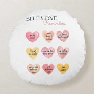 Pink Self-Love Affirmation Hearts Round Cushion