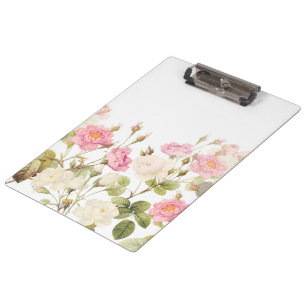 Pink Sepia Vintage Roses Meadow Illustration Clipboard