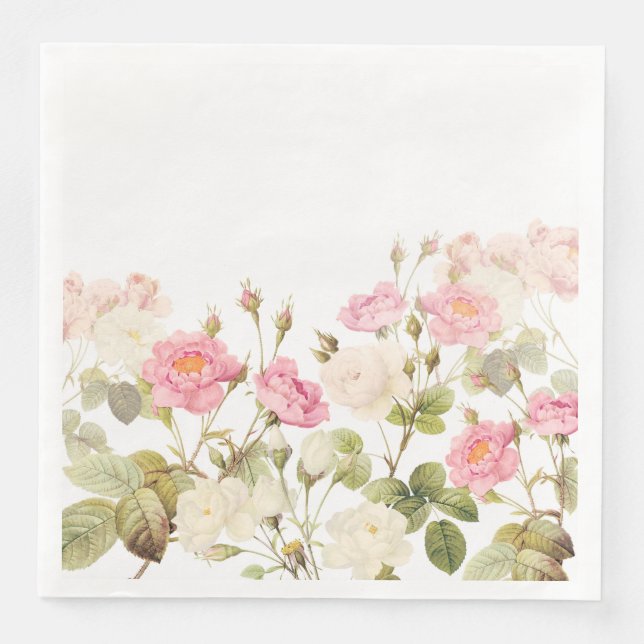 Pink Sepia Vintage Roses Meadow Illustration Napkin (Front)