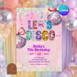 Pink Sequin Glitter Let's Disco Birthday Invitation<br><div class="desc">Pink Sequin Glitter Let's Disco Invitation,  Pink Coquette Bow Discoball Birthday Invite,  Editable Dancer Kids Birthday Party</div>
