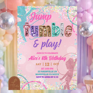 Pink Sequin glitters gymnastic birthday  Invitation