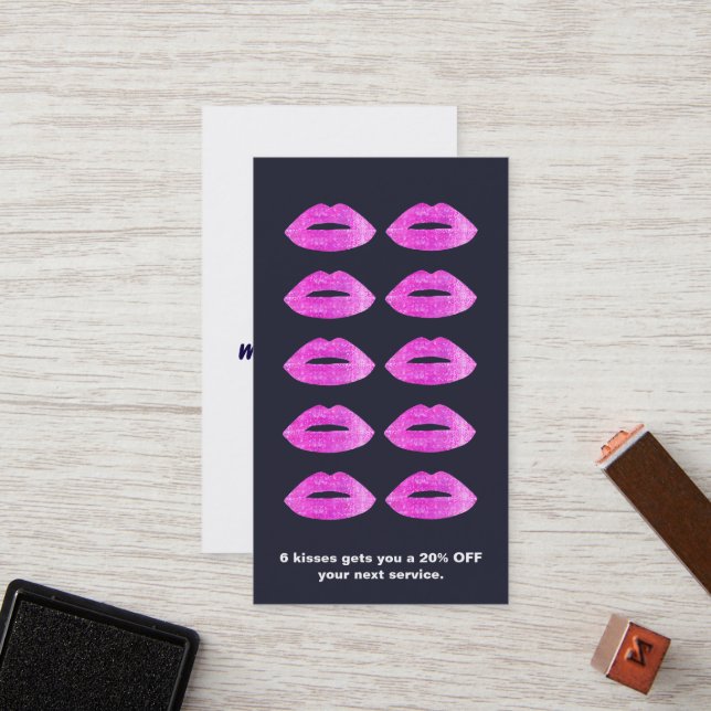 Pink Sequin Lips Beauty Salon Loyalty Punch Card (Front/Back In Situ)