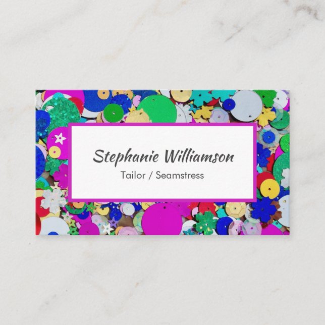 Pink Sequin Seamstress Business Card (Front)