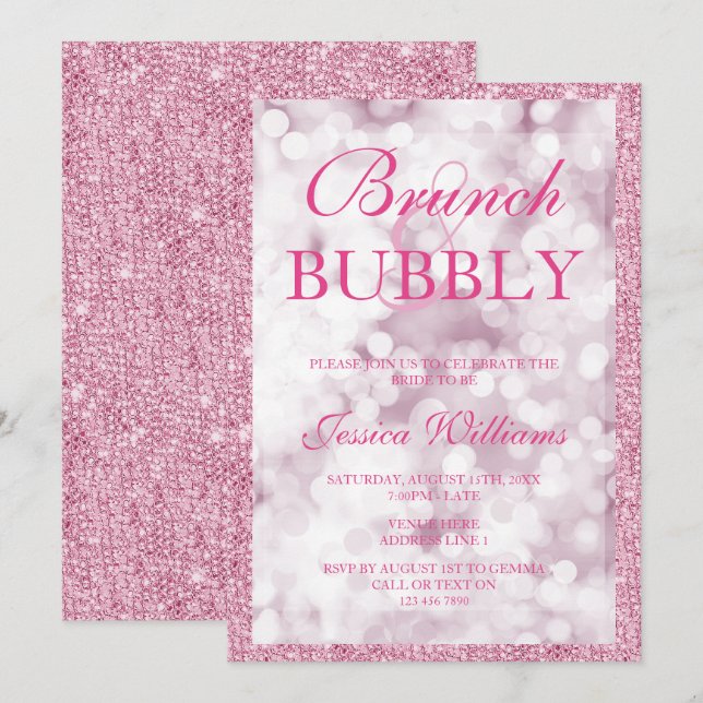 Pink Sequins Brunch & Bubbly Bridal Shower Invitation (Front/Back)