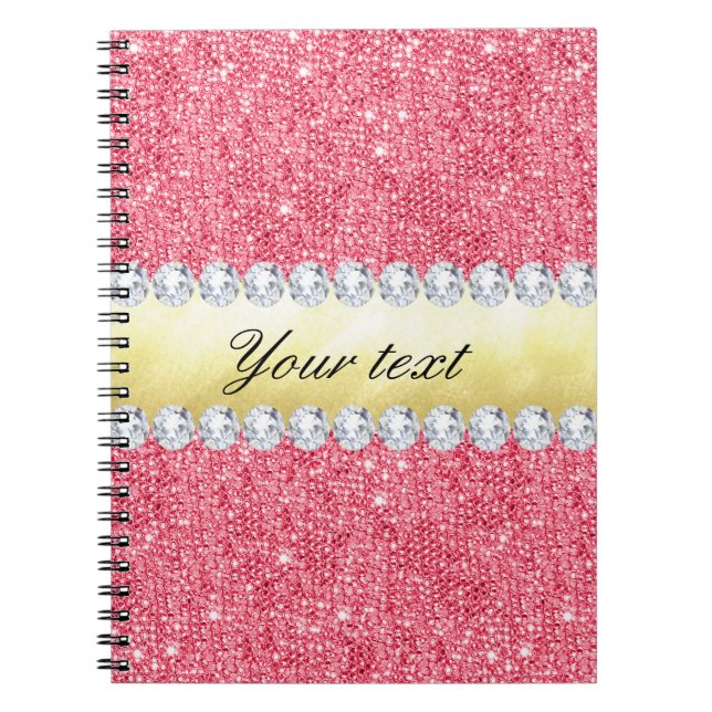 Pink Sequins Gold Foil and Diamonds Notebook (Front)