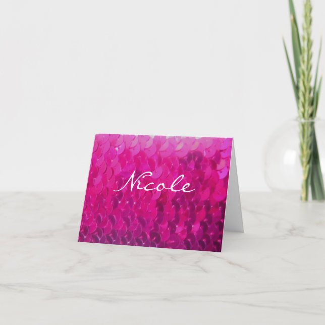 Pink Sequins Personalised Note Cards (Front)