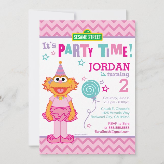 Pink Sesame Street Zoe Birthday Invitation (Front)