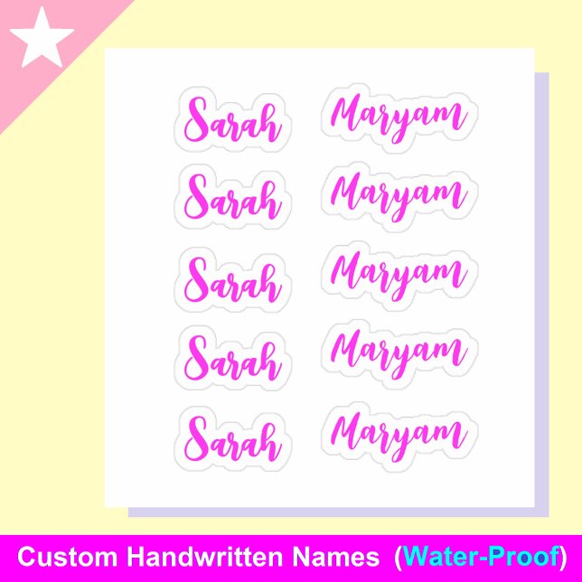 (Pink Set of 10) Elegant Signature Script Name (Elegant Signature Script Name Stickers for girls )