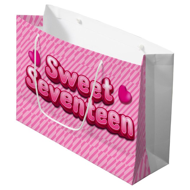 Pink Seventeen Large Gift Bag (There are two pink hearts, one on either side of the words. The bag has white handles.)