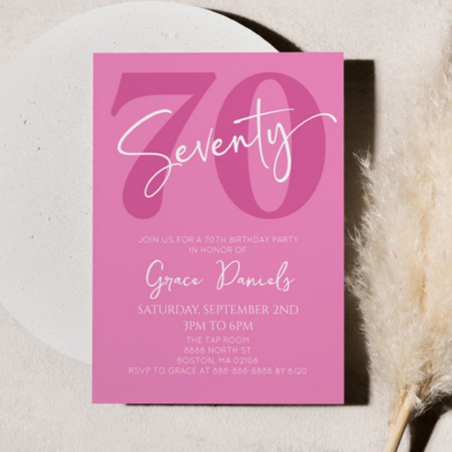 Pink Seventy 70th Seventieth Birthday Party Invitation (Creator Uploaded)