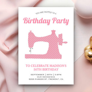 Pink Sewing Machine Birthday Party Invitation