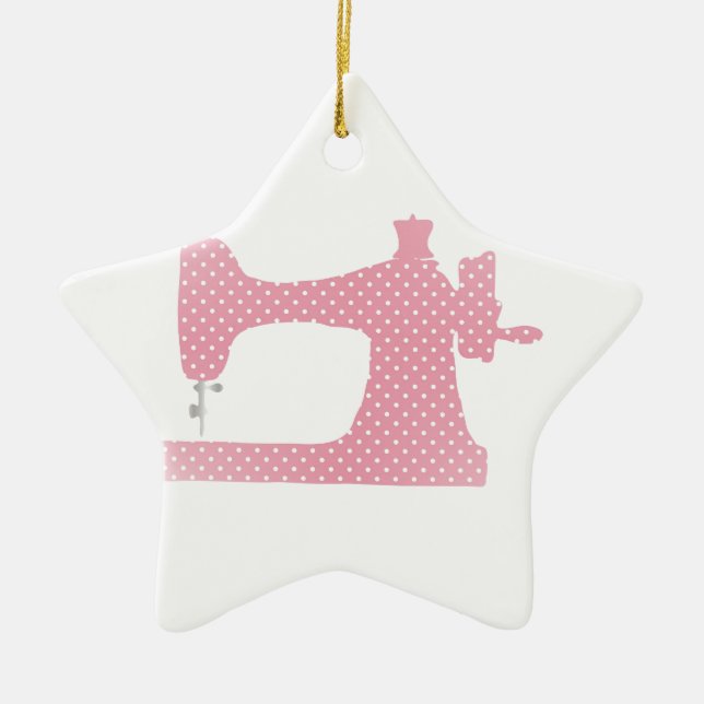 pink sewing machine ceramic tree decoration (Front)