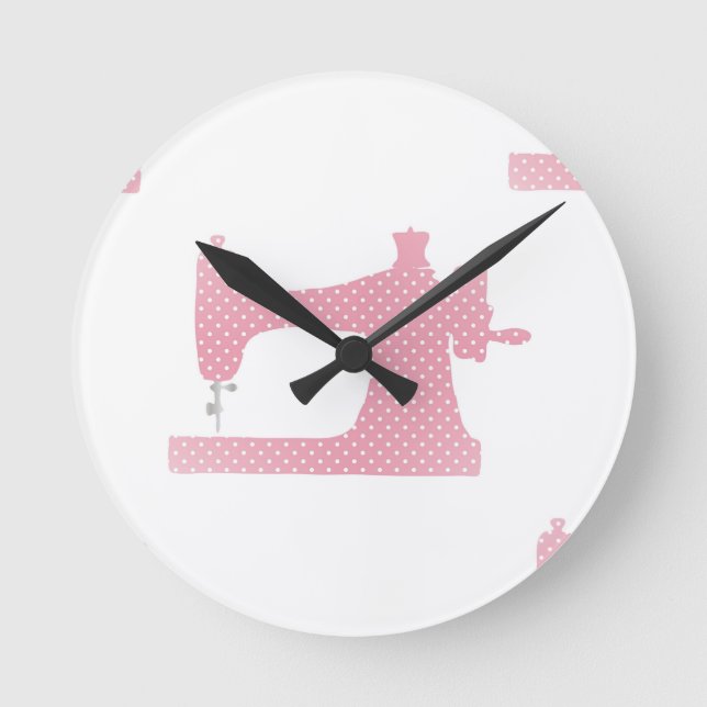 pink sewing machine round clock (Front)