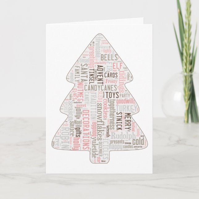 Pink shabby chic Christmas tree card (Front)
