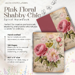 Pink Shabby-Chic Floral 8.5"x11" Deluxe Spiral Notebook