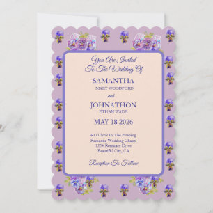 Pink Shabby Chic Flower Pansy Wedding Invitation