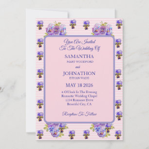 Pink Shabby Chic Flower Viola Wedding Invitation