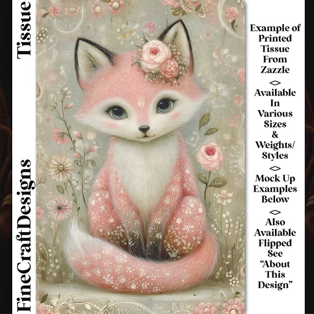 Pink Shabby Chic Fox With Flowers DL2R Decoupage Tissue Paper (Creator Uploaded)