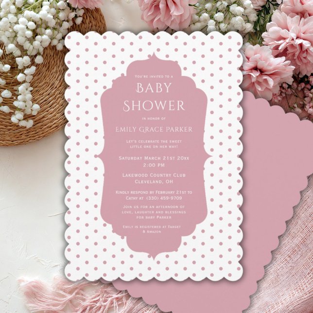Pink Shabby Chic Polkadot Baby Girl Shower Invitation (Creator Uploaded)