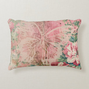 Pink Shabby Cottage Butterfly Decorative Cushion