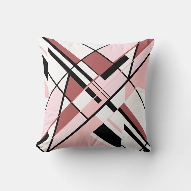 Pink Shades Black on White Diagonal Angular Design Cushion (Front)