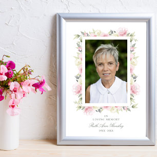 Pink Shades Garland In Loving Memory Photo Funeral Poster