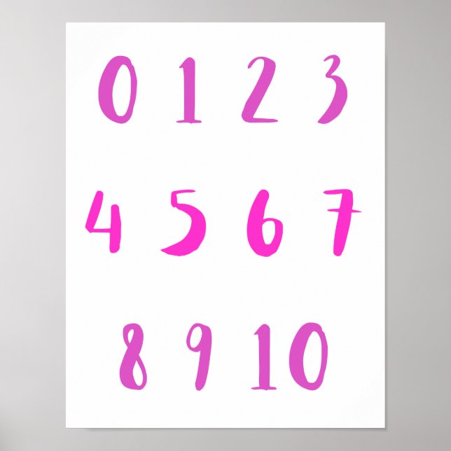 Pink Shades Numbers Zero Ten 0 10 Teacher Kid Room Poster (Front)