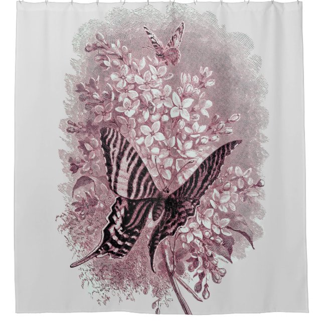 Pink Shades of Garden Butterfly Shower Curtain (Front)