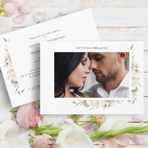 Pink Shades Romantic Floral Wedding Wreath Photo Invitation