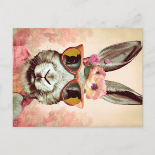  Pink Shades She-Bunny: A Retro Rabbit in Groovy S Postcard