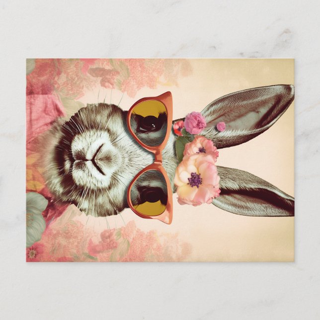  Pink Shades She-Bunny: A Retro Rabbit in Groovy S Postcard (Front)
