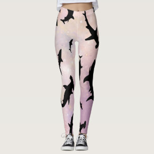 Pink shadow fish shark on gradient galaxy Space Leggings