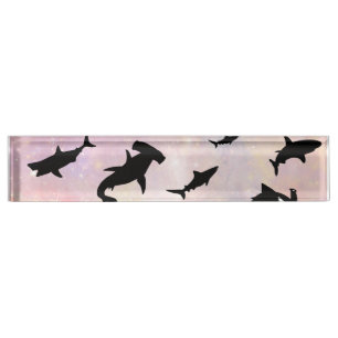 Pink shadow fish shark on gradient galaxy Space Nameplate