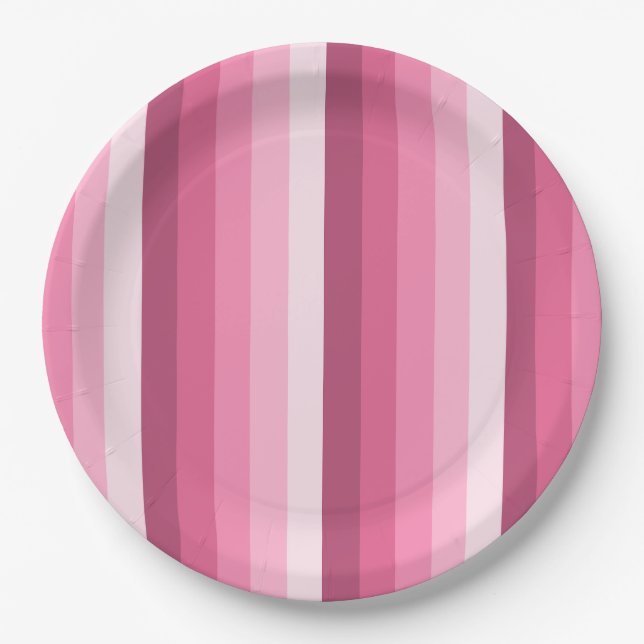 Pink shadow stripes paper plate (Front)