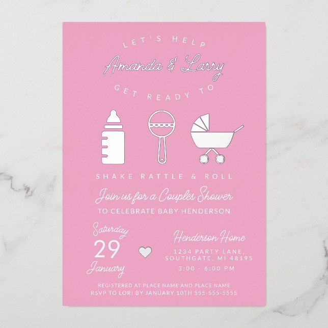Pink Shake Rattle and Roll Baby Shower (Front)