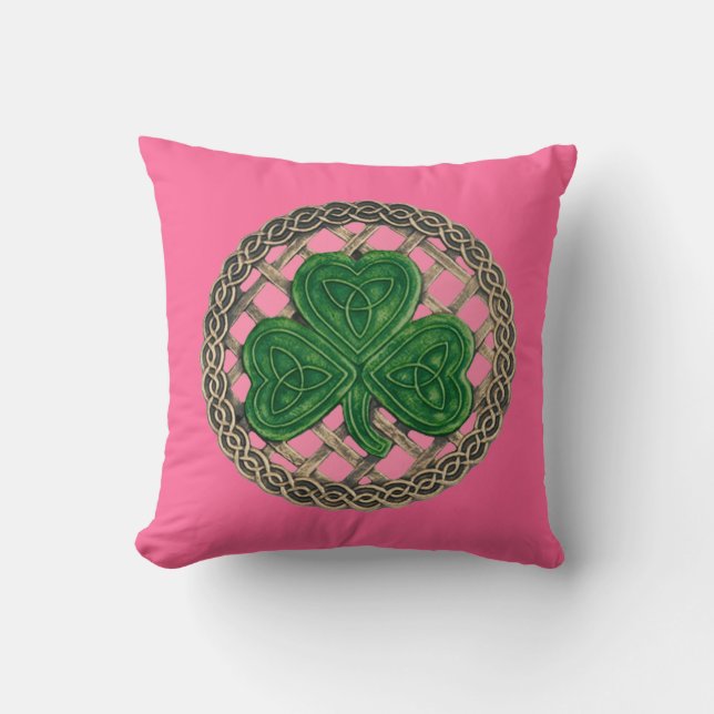 Pink Shamrock And Celtic Knots Reversible Pillow (Front)
