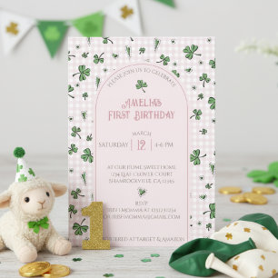 Pink Shamrock First Birthday Photo Invitation