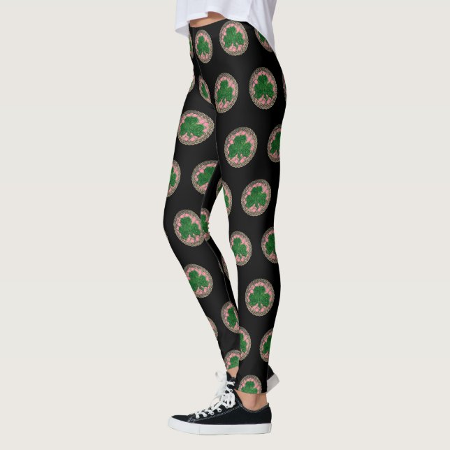 Pink Shamrock On Celtic Knots Leggings (Left)