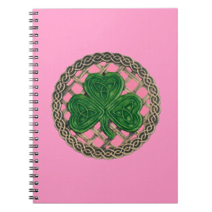 Pink Shamrock On Celtic Knots Spiral Notebook