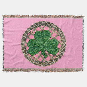 Pink Shamrock On Celtic Knots Throw Blanket