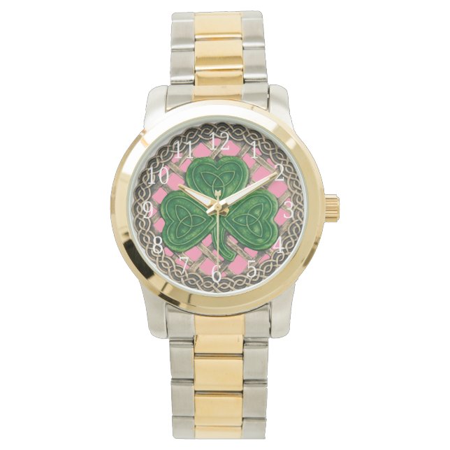 Pink Shamrock On Celtic Knots Watch (Front)