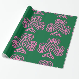 Pink Shamrock on Green Background Wrapping Paper