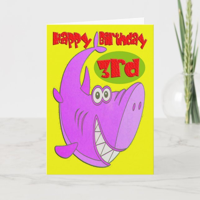 Pink Shark 3rd Birthday Card (Front)