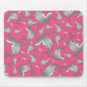 Pink shark pattern mouse pad