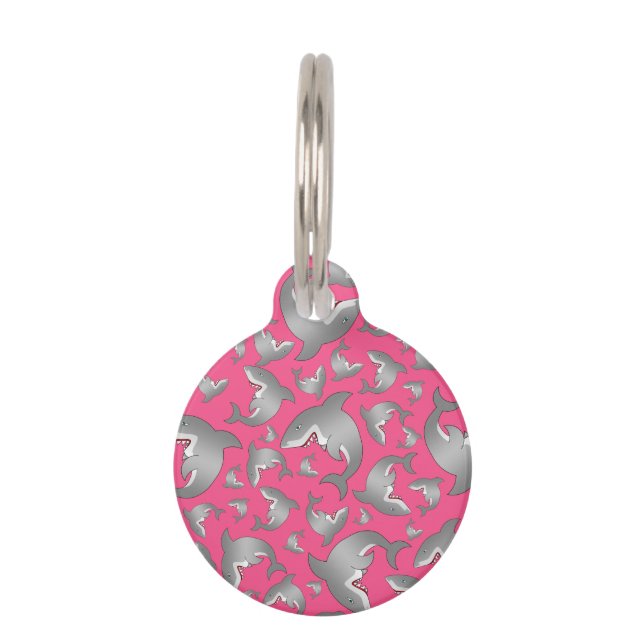 Pink shark pattern pet tag (Front)