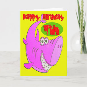 Pink Shark Seventh Birthday Card