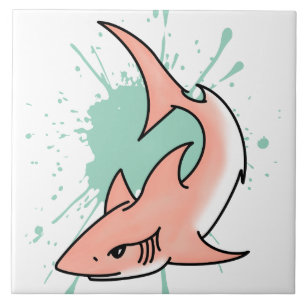 pink shark week cartoon tattoo art ocean animal ceramic tile